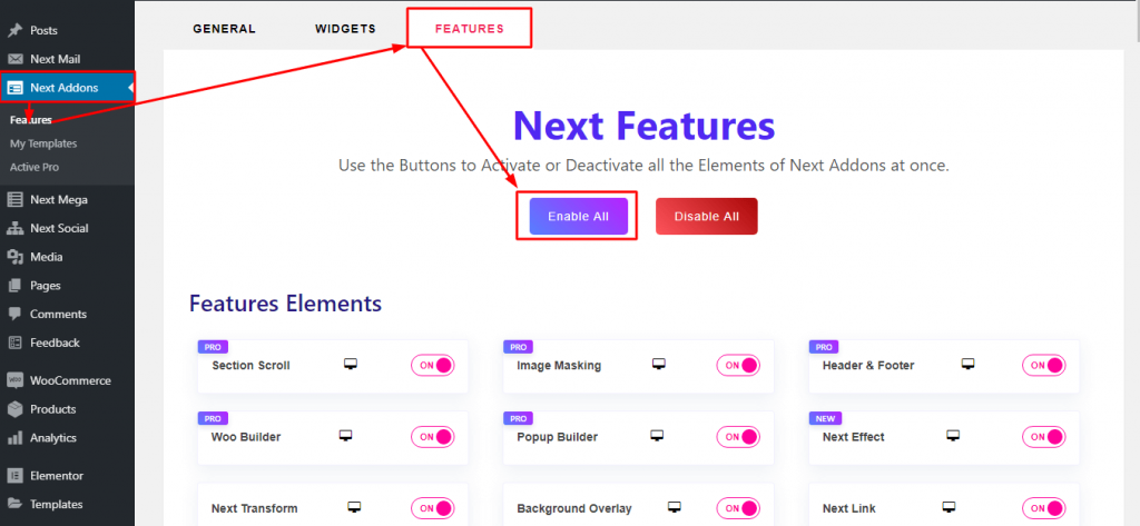 next addons, elementor addons, add ons, elementor addons plugin, elementor features, elementor widget, ajax blog, ajax wooshop, section scroll, image masking, floating effect, next duplicate